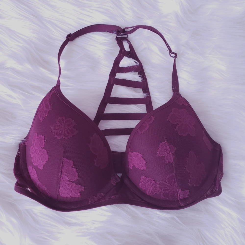 NWOT PINK 32c racerback lace burgundy push up bra